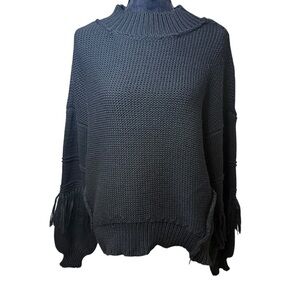New In | Black Mock Neck Sweater with Fringe | Sz M